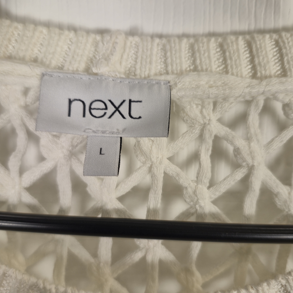 Next White Boho Chic Intricate Floral Crochet Knit Open Weave Sweater Size L - Picture 7 of 8